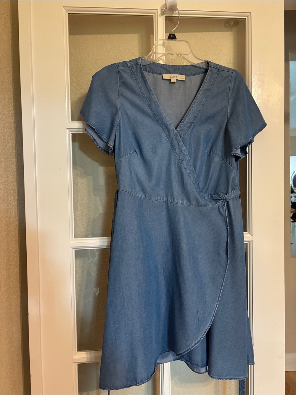 LOFT Light Blue Wrap-Style Chambray Dress